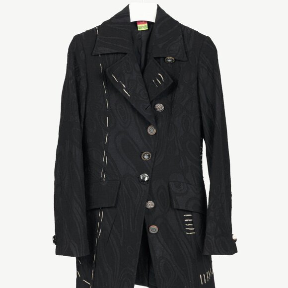 Save the Queen Black Wool-Jacquard Coat - Picture 1 of 13